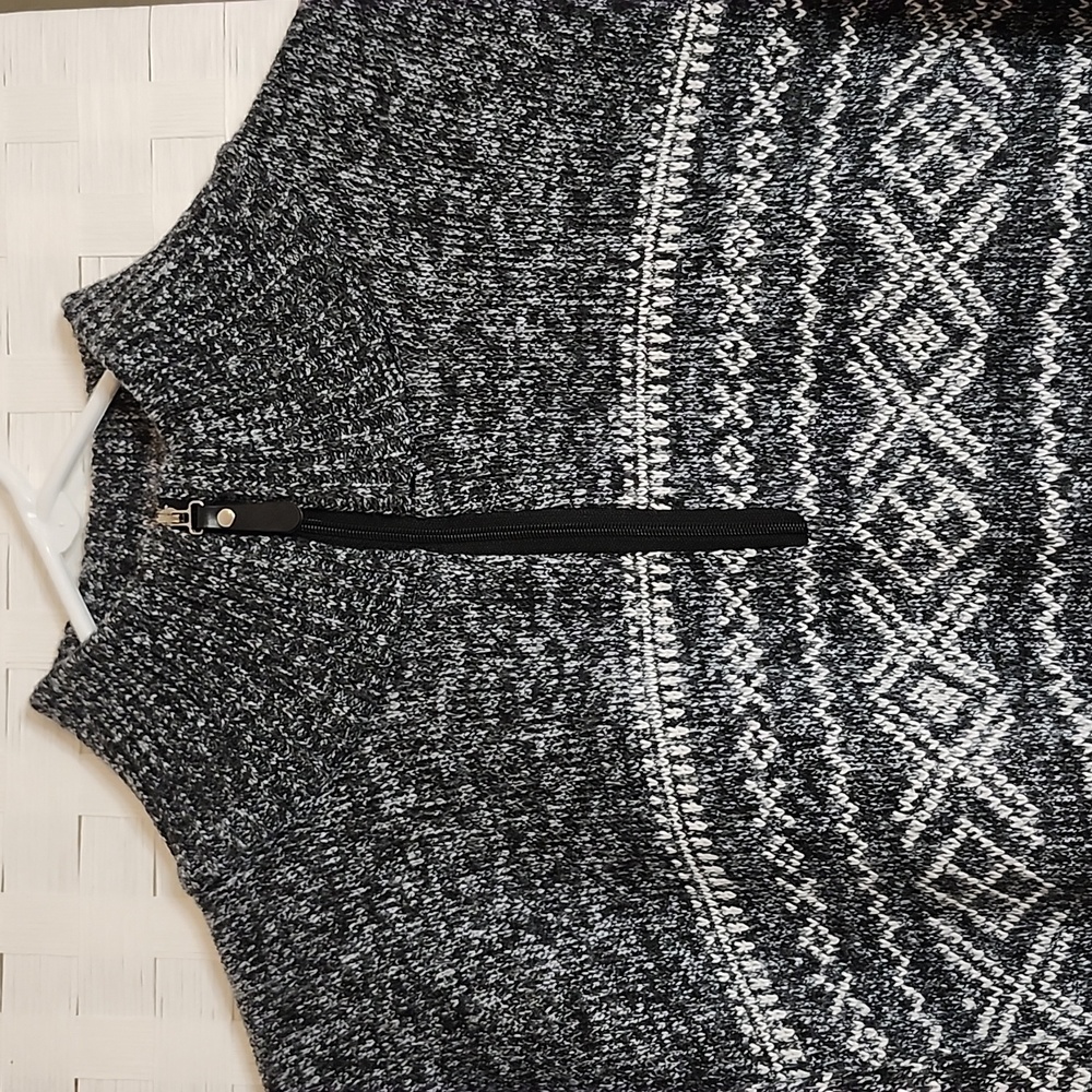 👉*NWT* CHARCOAL GREY & WHITE *FLEECE LINED* PATTERNED QUARTER-ZIP SWEATER ~XXL - Picture 12 of 15
